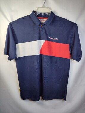 VTG Tommy Hilfiger Men’s Navy Polo with Red & White Chest Block Stripe.  Size XL